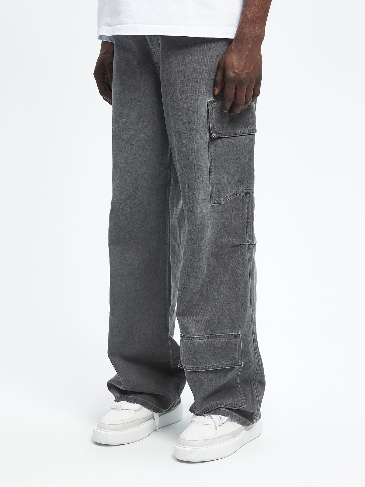 OIL WASHED CARGO PANTS - BLACK